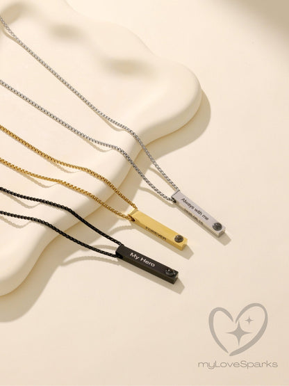 Personalized Quadrilateral Prism Pendant Photo Projection Necklace for Men - myLoveSparks Jewelry & GiftsCL