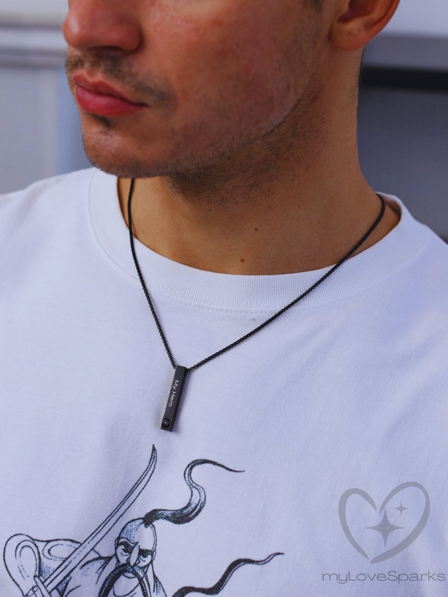 Personalized Quadrilateral Prism Pendant Photo Projection Necklace for Men - myLoveSparks Jewelry & GiftsCL