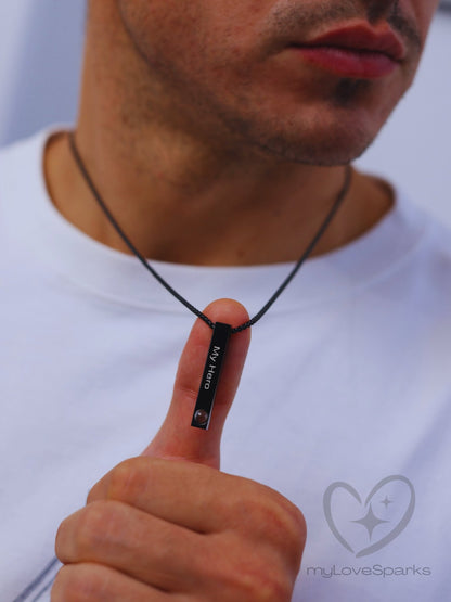 Personalized Quadrilateral Prism Pendant Photo Projection Necklace for Men - myLoveSparks Jewelry & GiftsCL