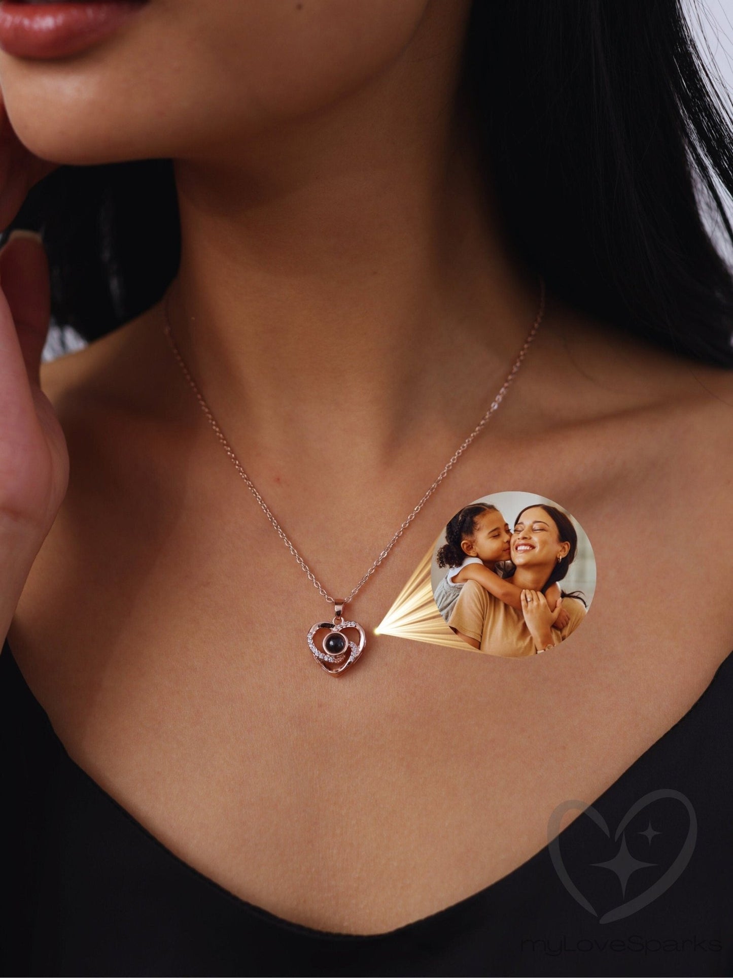 Personalized Radiating Heart Necklace with Photo Projection - myLoveSparks Jewelry & GiftsCL