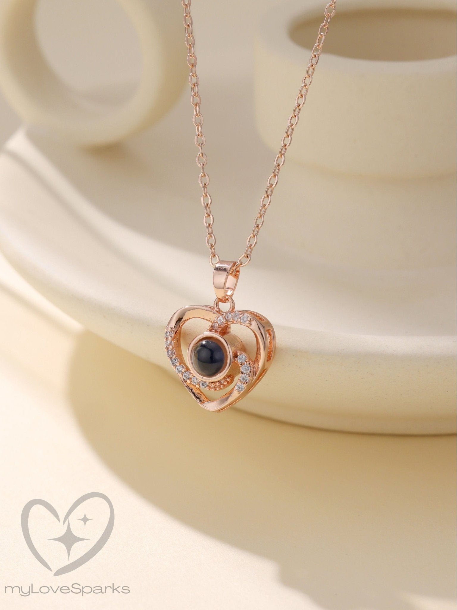 Personalized Radiating Heart Necklace with Photo Projection - myLoveSparks Jewelry & GiftsCL