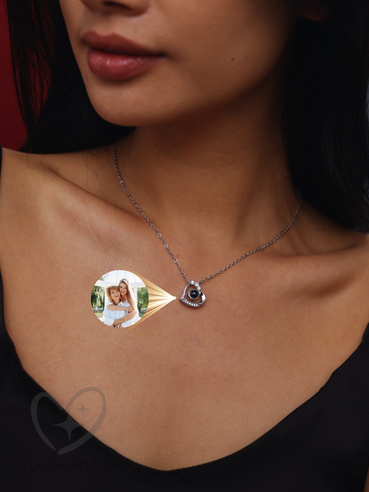 Personalized Tilted Heart Necklace with Photo Projection - myLoveSparks Jewelry & GiftsCL