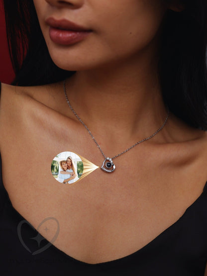 Personalized Tilted Heart Necklace with Photo Projection - myLoveSparks Jewelry & GiftsCL
