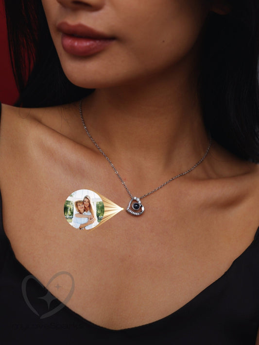 Personalized Tilted Heart Necklace with Photo Projection - myLoveSparks Jewelry & GiftsCL