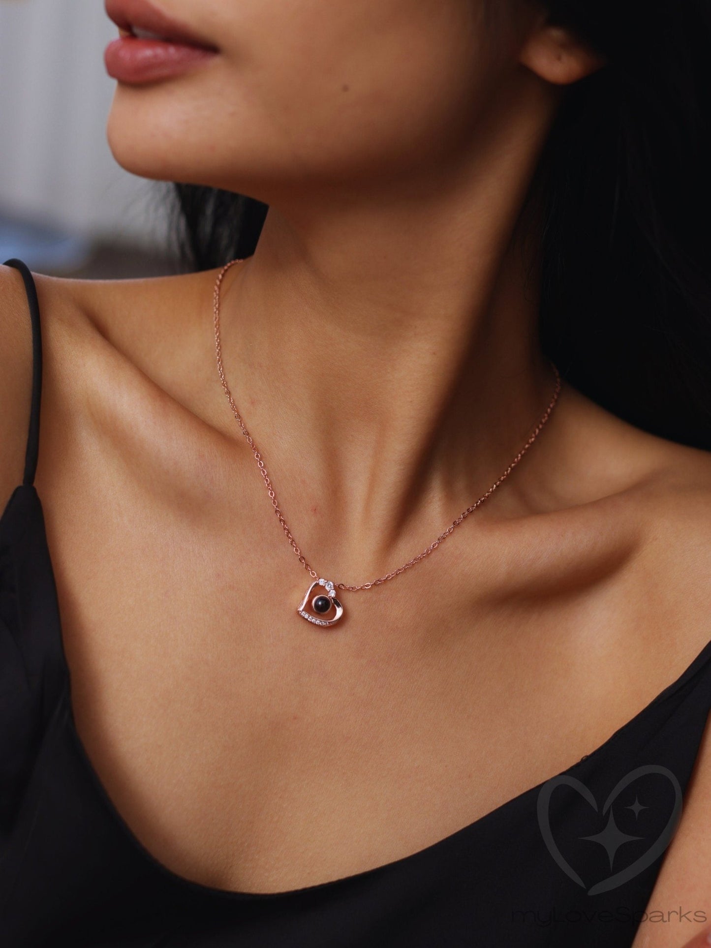 Personalized Tilted Heart Necklace with Photo Projection - myLoveSparks Jewelry & GiftsCL