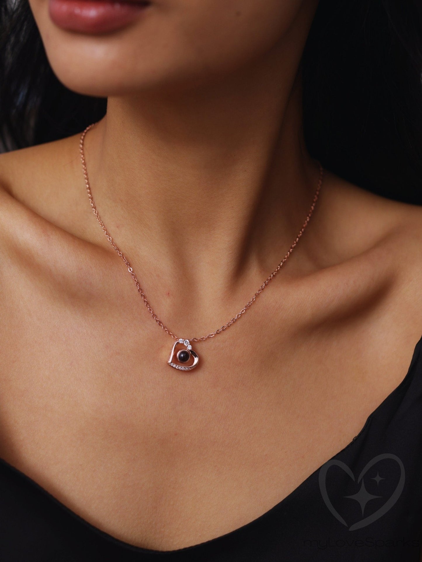 Personalized Tilted Heart Necklace with Photo Projection - myLoveSparks Jewelry & GiftsCL