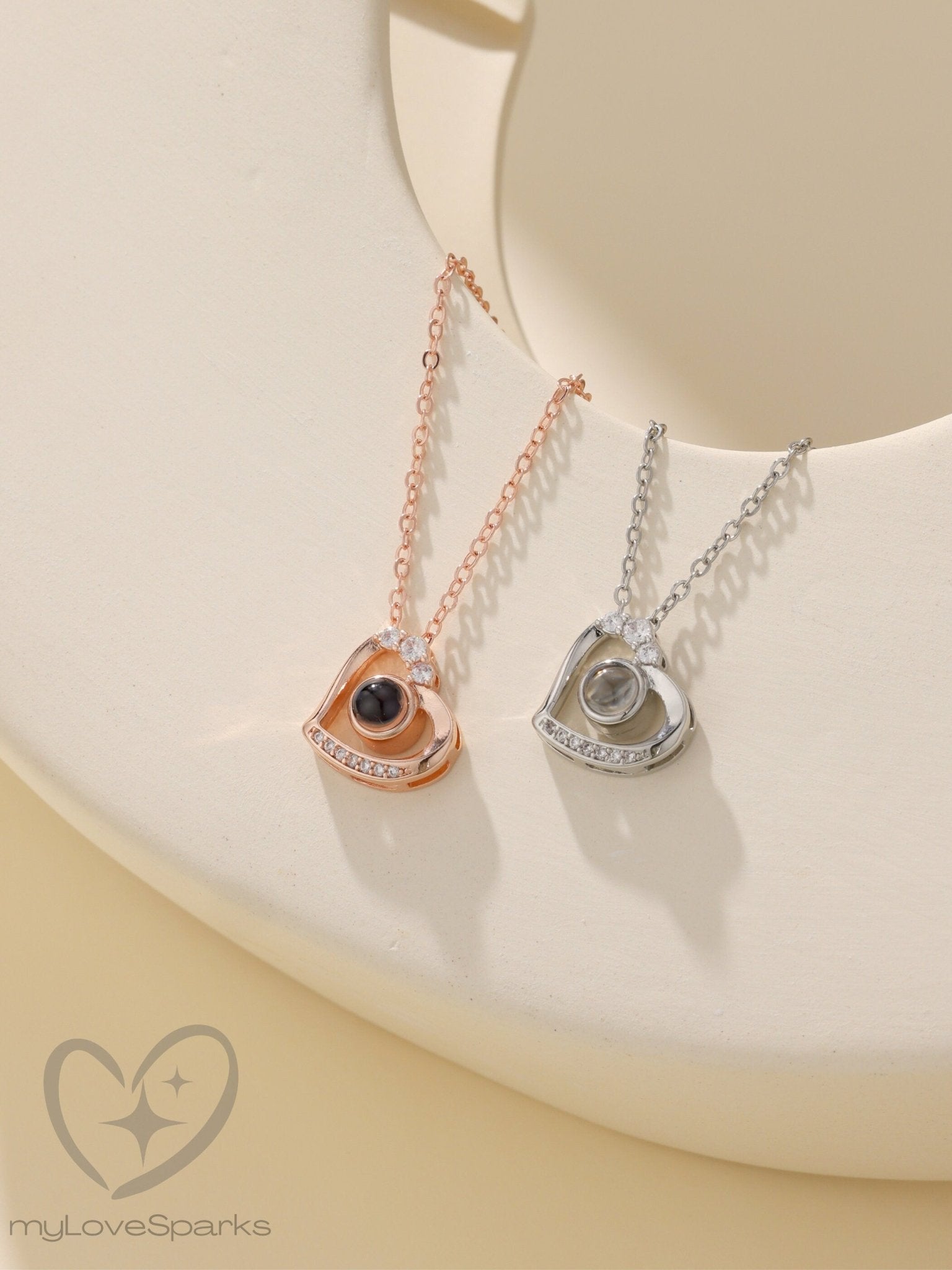 Personalized Tilted Heart Necklace with Photo Projection - myLoveSparks Jewelry & GiftsCL