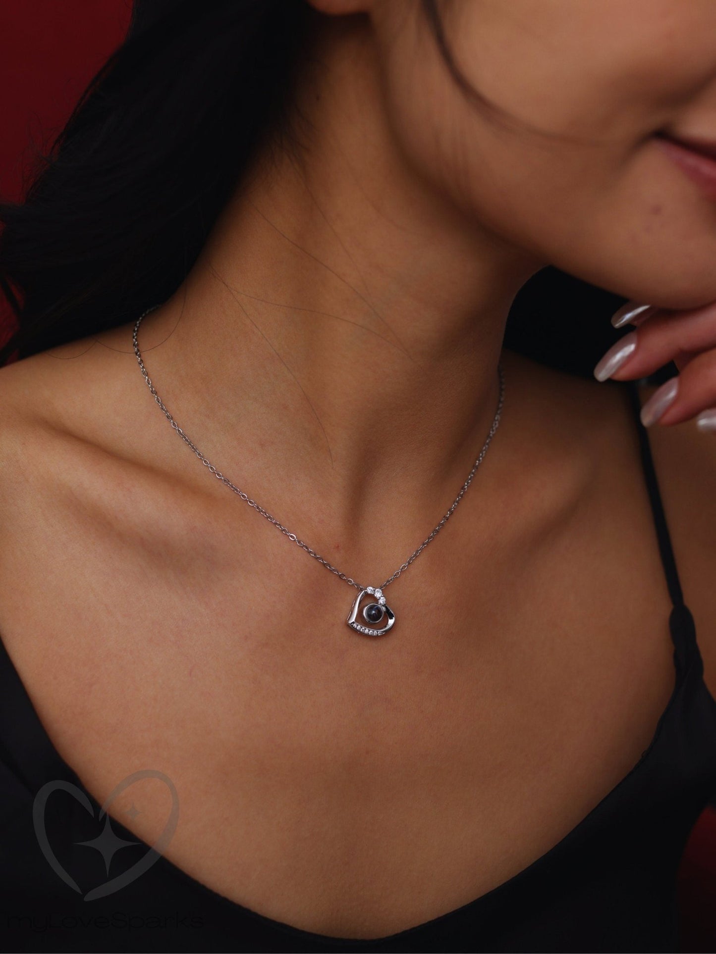 Personalized Tilted Heart Necklace with Photo Projection - myLoveSparks Jewelry & GiftsCL