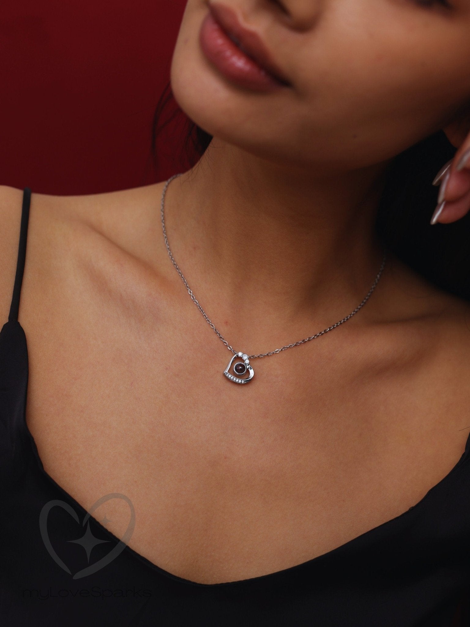 Personalized Tilted Heart Necklace with Photo Projection - myLoveSparks Jewelry & GiftsCL