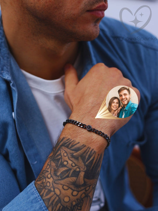 Stainless Steel Photo Projection Bracelet with Cuban Chain - myLoveSparks Jewelry & GiftsCL